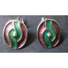 Vintage ovale clip on oorbel, rood en groen