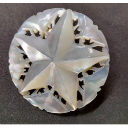 Vintage witte broche, gesneden parelmoer stervorm