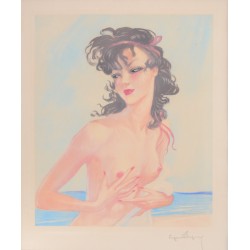 Litho Eugene Lelievre Art Deco Topless vrouw